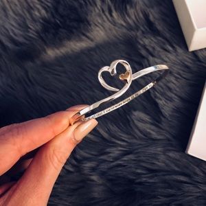 Sterling Silver Engraved Heart Bangle for Mom